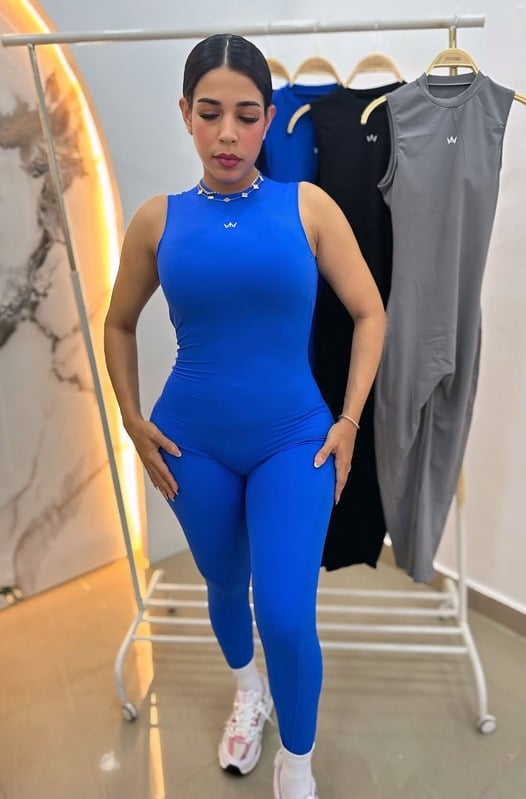 ENTERIZO ZIPPER — enterizo deportivo azul con escote en la espalda